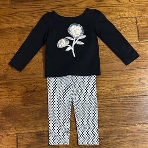 Black Floral Top and Patterned Leggings Set